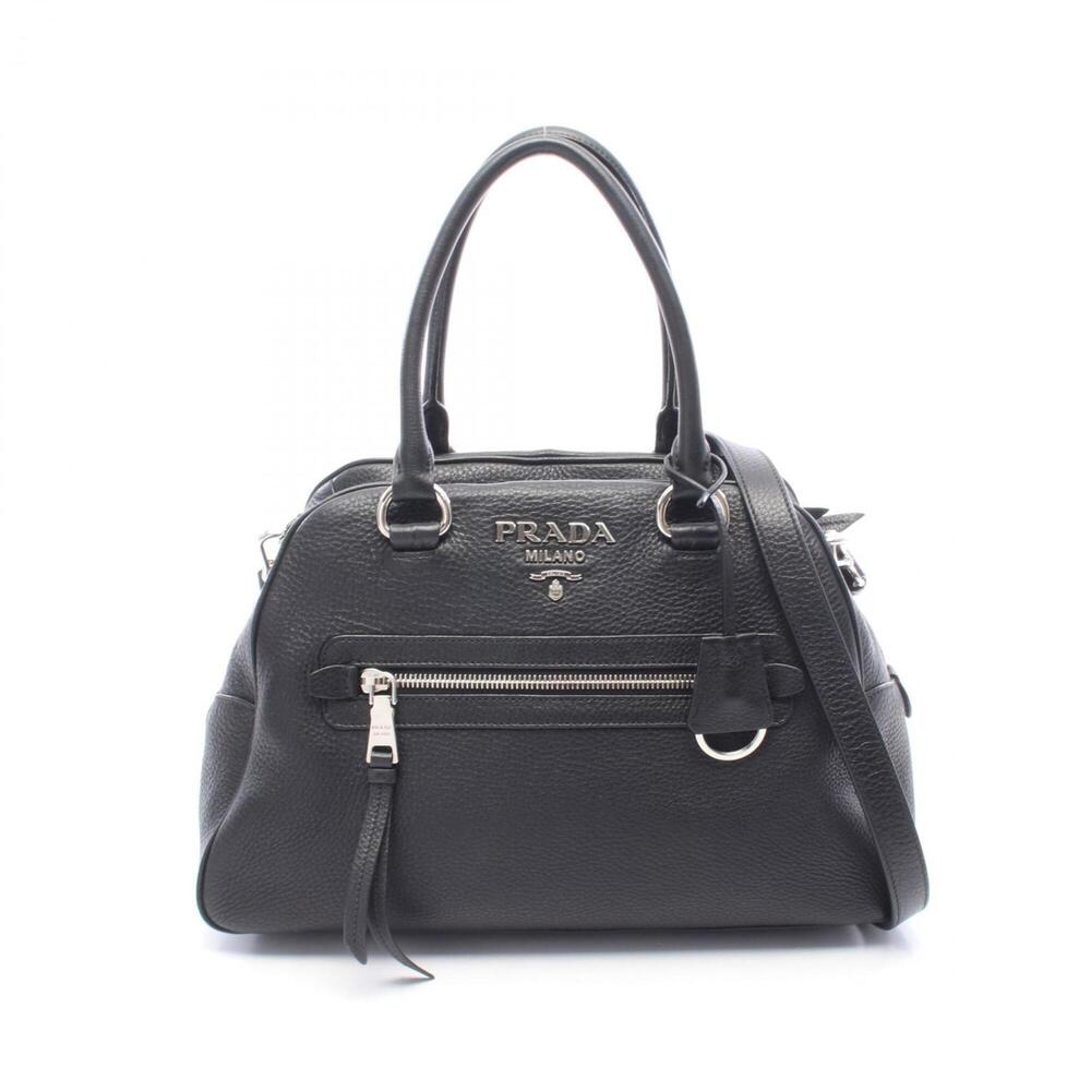 Prada VITELLO PHENIX 2-Way Handbag, Leather, Women's, Black, 1BB054